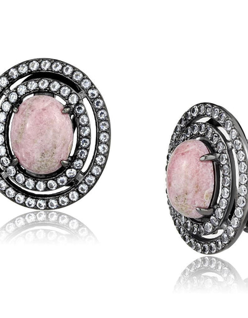 Load image into Gallery viewer, TK2822 - IP Light Black (IP Gun) Stainless Steel Earrings with Semi-Precious Coral in Light Rose
