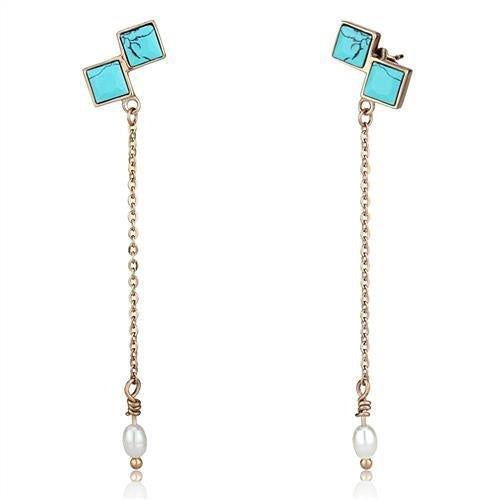 Load image into Gallery viewer, TK2814 - IP Rose Gold(Ion Plating) Stainless Steel Earrings with Synthetic Turquoise in Sea Blue

