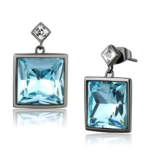 Load image into Gallery viewer, TK2788 - IP Light Black (IP Gun) Stainless Steel Earrings with Top Grade Crystal in Sea Blue
