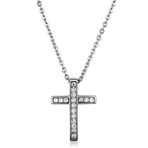 Load image into Gallery viewer, TK1858 - High polished (no plating) Stainless Steel Chain Pendant with AAA Grade CZ in Clear
