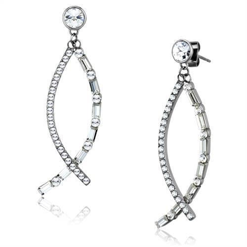 Load image into Gallery viewer, TK1806 - High polished (no plating) Stainless Steel Earrings with Top Grade Crystal in Clear
