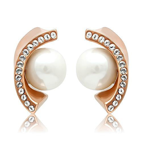 Load image into Gallery viewer, TK1510 - IP Rose Gold(Ion Plating) Stainless Steel Earrings with Synthetic Pearl in White
