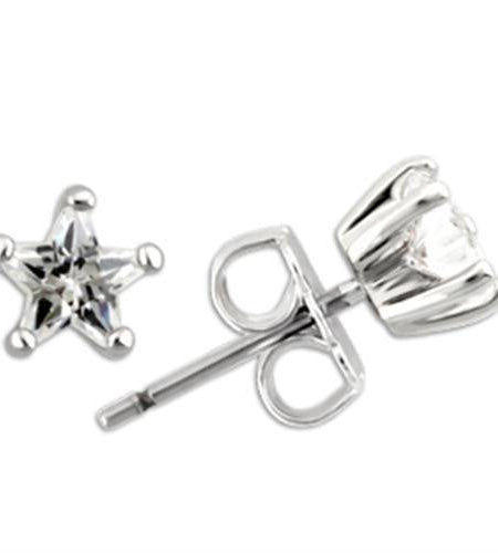 0W157 - Rhodium 925 Sterling Silver Earrings with AAA Grade CZ in Clear
