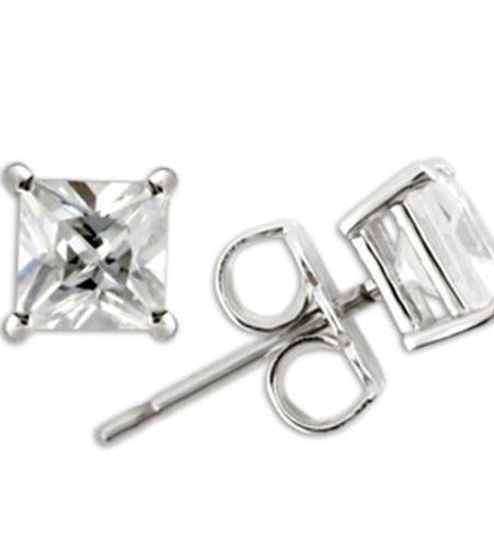 0W159 - Rhodium 925 Sterling Silver Earrings with AAA Grade CZ in Clear