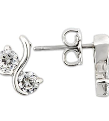 0W176 - Rhodium 925 Sterling Silver Earrings with AAA Grade CZ in Clear
