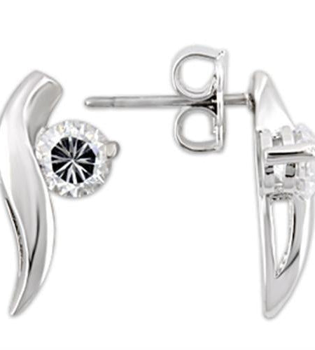 0W177 - Rhodium 925 Sterling Silver Earrings with AAA Grade CZ in Clear