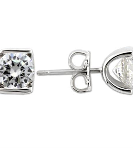 0W178 - Rhodium 925 Sterling Silver Earrings with AAA Grade CZ in Clear