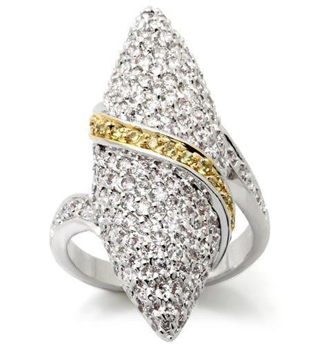 0W099 - Gold+Rhodium Brass Ring with AAA Grade CZ in Topaz