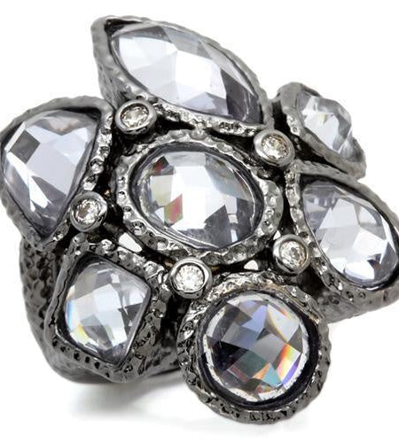 0W120 - Ruthenium Brass Ring with AAA Grade CZ in Light Amethyst