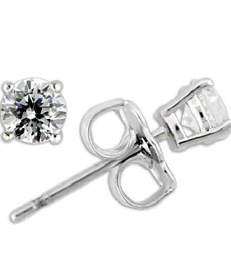 0W170 - Rhodium 925 Sterling Silver Earrings with AAA Grade CZ in Clear