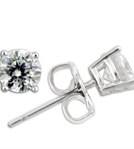 0W171 - Rhodium 925 Sterling Silver Earrings with AAA Grade CZ in Clear