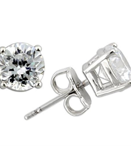 0W173 - Rhodium 925 Sterling Silver Earrings with AAA Grade CZ in Clear
