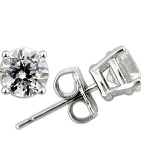 0W172 - Rhodium 925 Sterling Silver Earrings with AAA Grade CZ in Clear