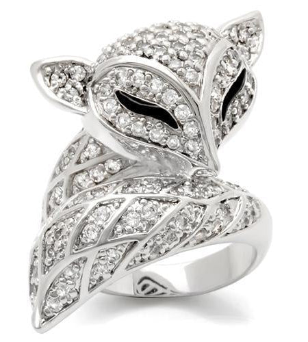 0W185 - Rhodium Brass Ring with AAA Grade CZ in Clear