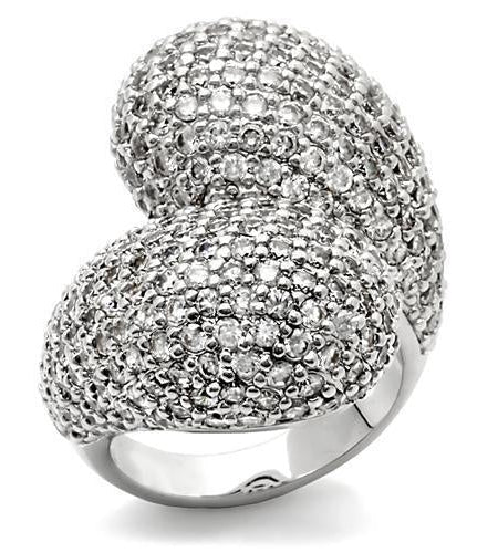 0W216 - Rhodium Brass Ring with AAA Grade CZ in Clear