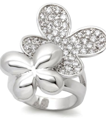 0W147 - Rhodium Brass Ring with AAA Grade CZ in Clear