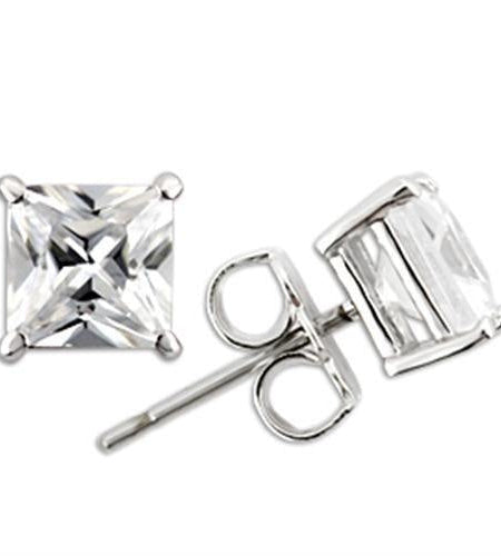 0W160 - Rhodium 925 Sterling Silver Earrings with AAA Grade CZ in Clear