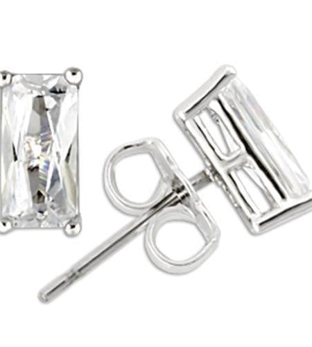 0W162 - Rhodium 925 Sterling Silver Earrings with AAA Grade CZ in Clear