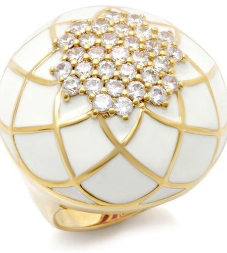 0W206 - Gold Brass Ring with AAA Grade CZ in Clear