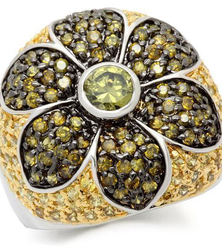 0W154 - Rhodium+Gold+ Ruthenium Brass Ring with AAA Grade CZ in Multi Color