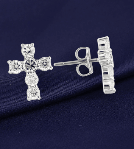0W155 - Rhodium 925 Sterling Silver Earrings with AAA Grade CZ in Clear