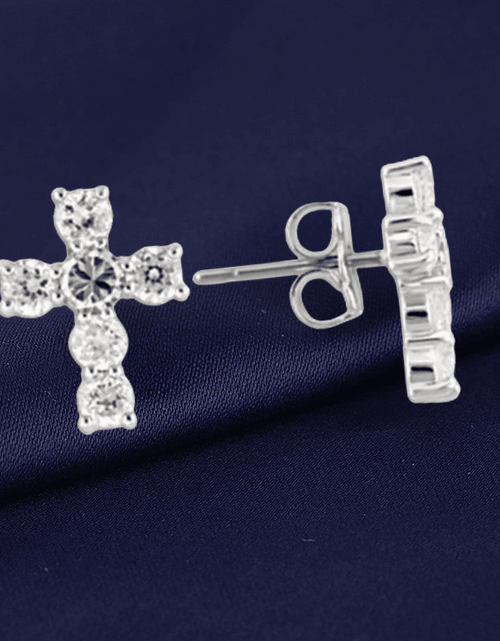 Load image into Gallery viewer, 0W155 - Rhodium 925 Sterling Silver Earrings with AAA Grade CZ in Clear
