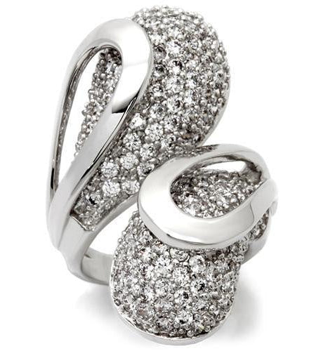 0W118 - Rhodium Brass Ring with AAA Grade CZ in Clear