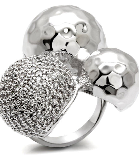 0W121 - Rhodium Brass Ring with AAA Grade CZ in Clear