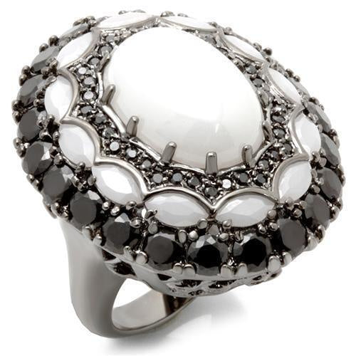 Load image into Gallery viewer, 0W213 - Ruthenium Brass Ring with Milky CZ in White
