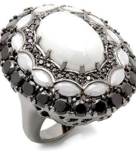 0W213 - Ruthenium Brass Ring with Milky CZ in White
