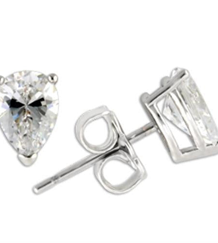 0W164 - Rhodium 925 Sterling Silver Earrings with AAA Grade CZ in Clear
