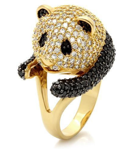 0W182 - Gold+Ruthenium Brass Ring with AAA Grade CZ in Jet