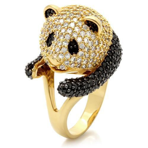 Load image into Gallery viewer, 0W182 - Gold+Ruthenium Brass Ring with AAA Grade CZ in Jet

