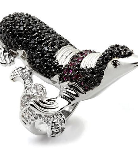 0W003 - Rhodium + Ruthenium Brass Ring with AAA Grade CZ in Multi Color