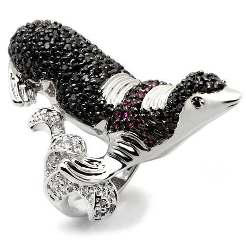 Load image into Gallery viewer, 0W003 - Rhodium + Ruthenium Brass Ring with AAA Grade CZ in Multi Color
