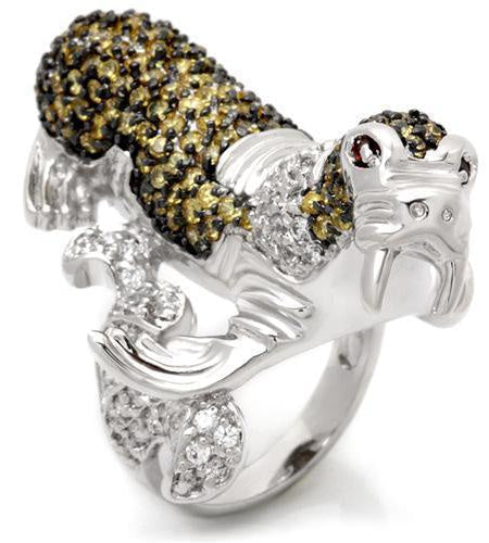 0W008 - Rhodium + Ruthenium Brass Ring with AAA Grade CZ in Multi Color