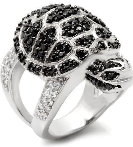 0W005 - Rhodium + Ruthenium Brass Ring with AAA Grade CZ in Jet