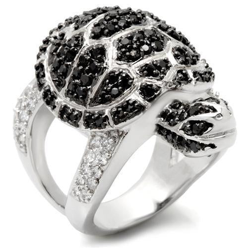Load image into Gallery viewer, 0W005 - Rhodium + Ruthenium Brass Ring with AAA Grade CZ in Jet
