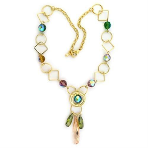 Load image into Gallery viewer, LO721 - Gold Brass Necklace with Synthetic Glass Bead in Multi Color
