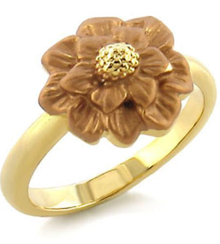 LO505 - Gold White Metal Ring with Top Grade Crystal in Light Smoked