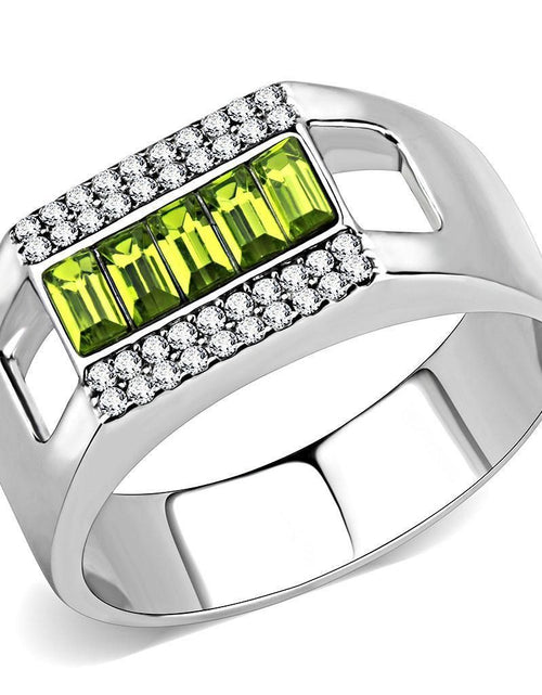 Load image into Gallery viewer, DA289 - High polished (no plating) Stainless Steel Ring with Top Grade Crystal in Olivine color
