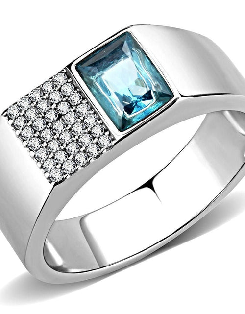Load image into Gallery viewer, DA287 - High polished (no plating) Stainless Steel Ring with Synthetic in Sea Blue
