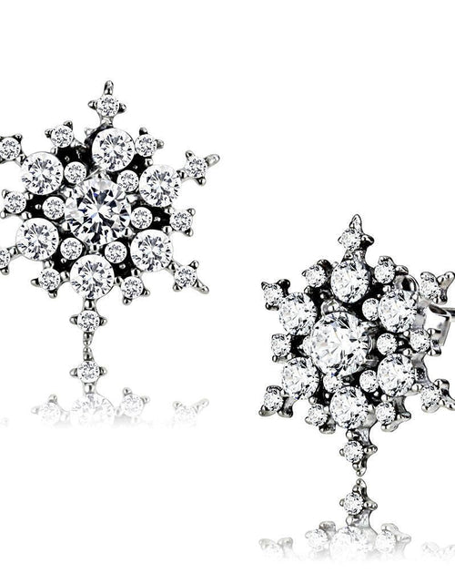 Load image into Gallery viewer, DA294 - High polished (no plating) Stainless Steel Earrings with AAA Grade CZ in Clear
