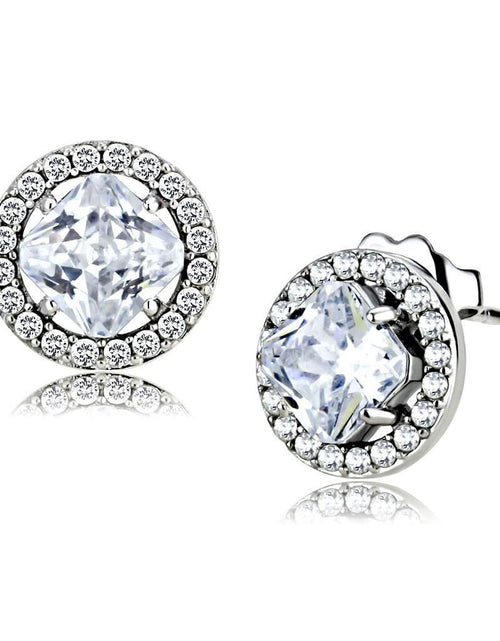 Load image into Gallery viewer, DA295 - High polished (no plating) Stainless Steel Earrings with AAA Grade CZ in Clear

