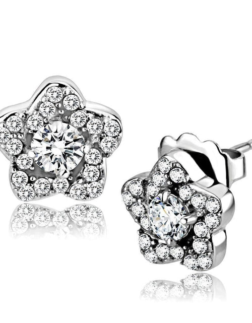 Load image into Gallery viewer, DA297 - High polished (no plating) Stainless Steel Earrings with AAA Grade CZ in Clear
