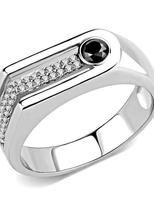Load image into Gallery viewer, DA286 - High polished (no plating) Stainless Steel Ring with AAA Grade CZ in Black Diamond
