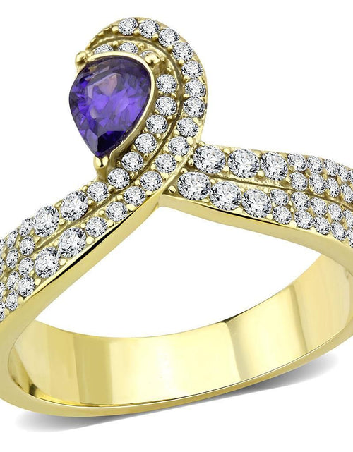 Load image into Gallery viewer, DA304 - IP Gold(Ion Plating) Stainless Steel Ring with AAA Grade CZ in Tanzanite
