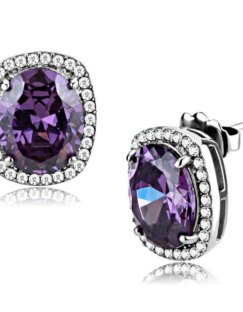 Load image into Gallery viewer, DA298 - High polished (no plating) Stainless Steel Earrings with AAA Grade CZ in Amethyst
