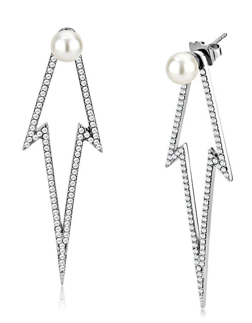 Load image into Gallery viewer, DA299 - High polished (no plating) Stainless Steel Earrings with Synthetic in White
