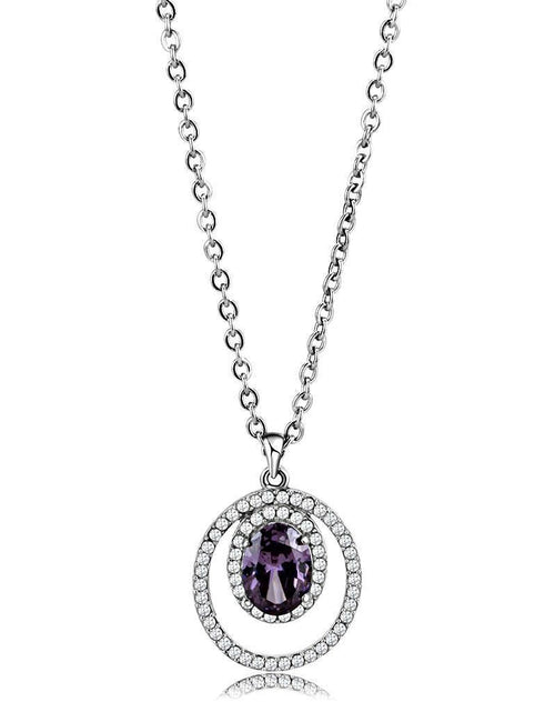 Load image into Gallery viewer, DA300 - High polished (no plating) Stainless Steel Chain Pendant with AAA Grade CZ in Amethyst
